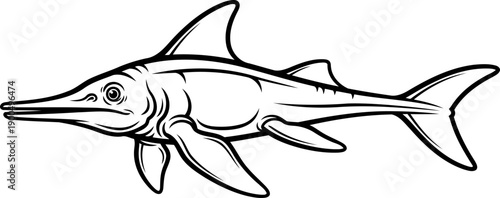 Spinosaurus dinosaur with large sail on back line drawing