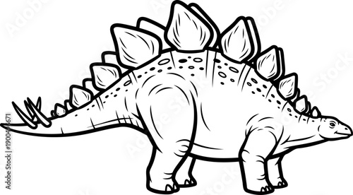 Stegosaurus dinosaur with back plates and tail spikes line art