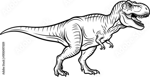 Tyrannosaurus rex side profile with open mouth line drawing