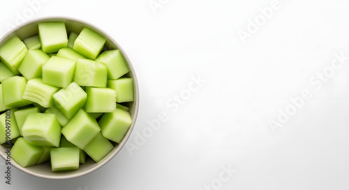 Freshly Cut Cubes of Green Melon in a Bowl, Offering a Healthy and Refreshing Snack Option