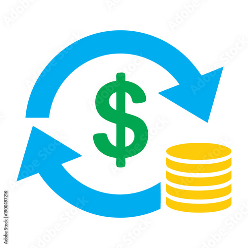 Dollar Sign and Coins Recycling Icon.