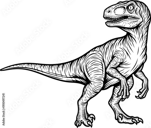 Agile velociraptor predator detailed line art