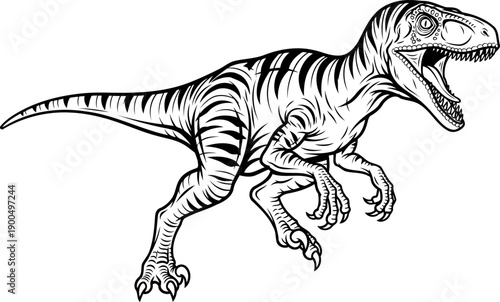 Agile raptor sprinting with striped patterns and open mouth sketch
