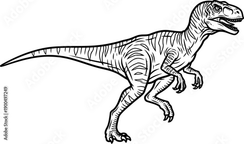Agile velociraptor dinosaur predator running profile sketch