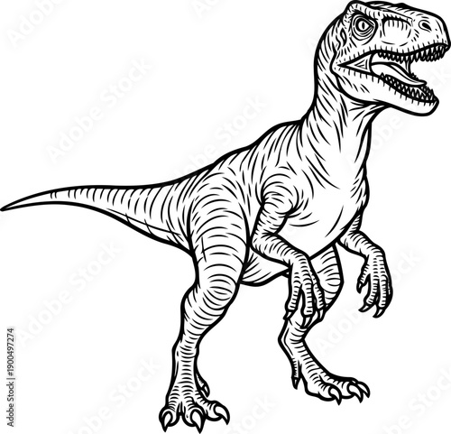 Agile velociraptor predator alert stance line art