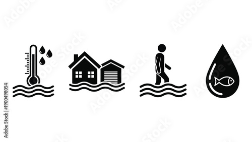 Visual representation of climate change impacts on housing and wildlife Vector