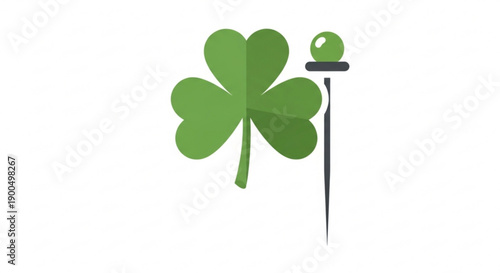 Green four leaf clover with pin and ball on white background