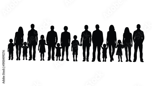 Silhouettes of diverse family members standing in a row Vector