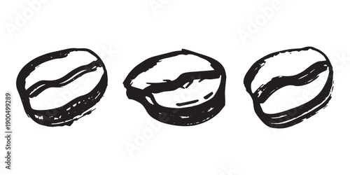 Set of hand drawn fresh roasted coffee bean Arabica robusta seed doodle Single element for design print packaging label decor