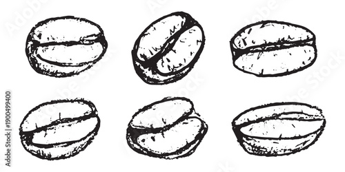 Set of hand drawn fresh roasted coffee bean Arabica robusta seed doodle Single element for design print packaging label decor