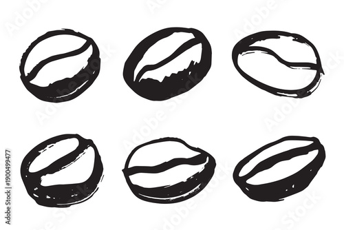 Set of hand drawn fresh roasted coffee bean Arabica robusta seed doodle Single element for design print packaging label decor