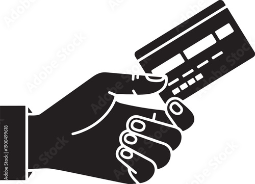 Hand holding black credit card with white outline