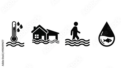 Visual representation of flood preparedness and its consequences Vector