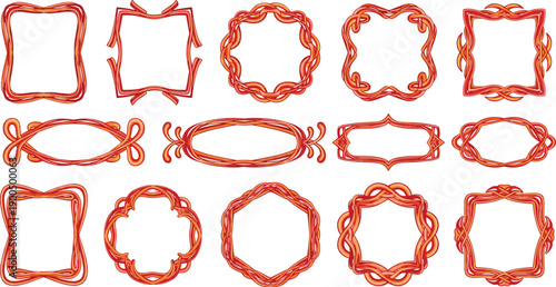 A collection of ornate red frames and borders displayed on a clean background