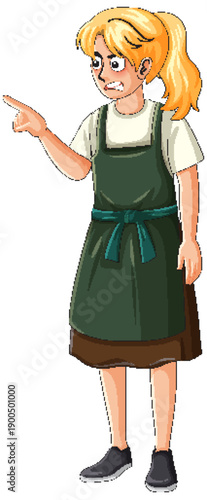 Upset Young Waitress Pointing and Arguing in Uniform