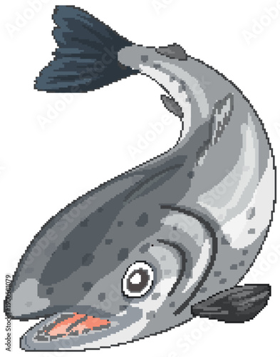 Cartoon Salmon Vector Illustration Jumping with Curved Body and Open Mouth