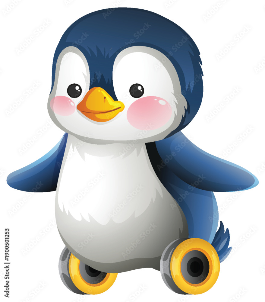 Fototapeta premium Cute Cartoon Penguin with Wheels Vector Illustration