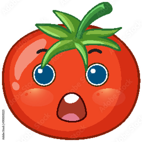 Surprised Red Tomato Cartoon Character with Wide Eyes and Open Mouth
