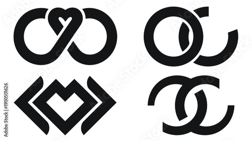 Four distinct black silhouette symbols arranged in a square formation