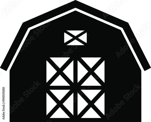 Traditional Rural Farm Barn Silhouette Vector Icon