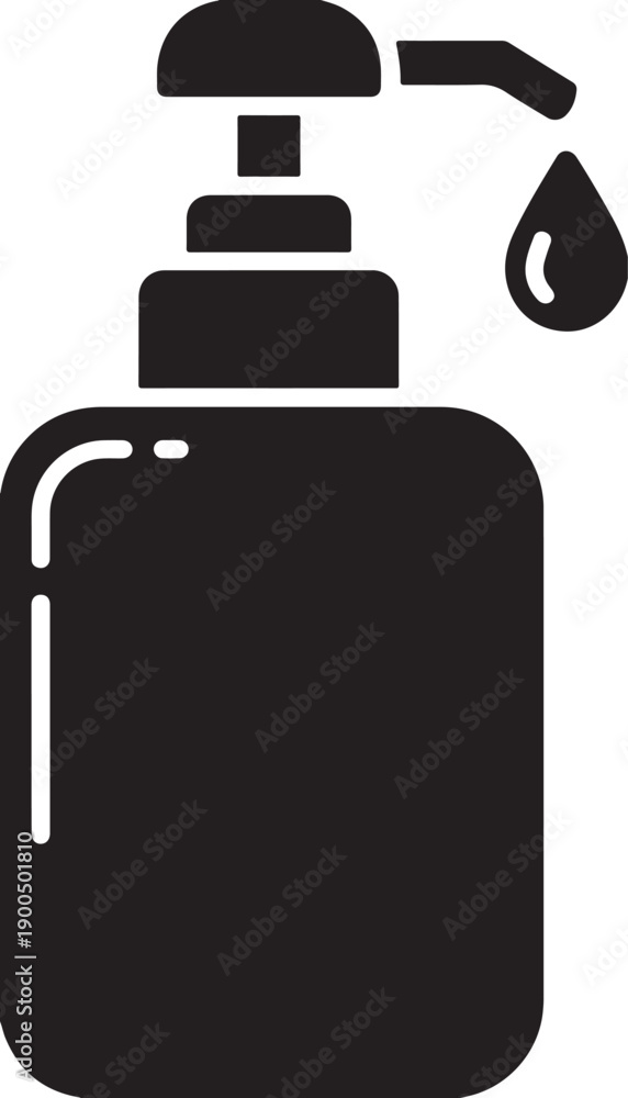 Obraz premium Black bottle with dispenser and drop liquid