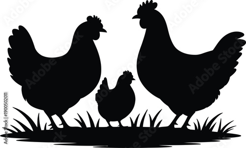 Hen and Chicks Silhouette Graphic