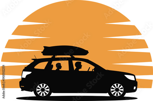 Family Road Trip Sunset Silhouette