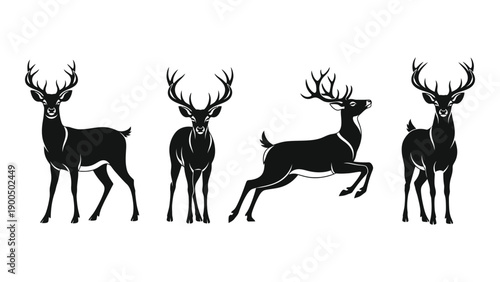 Four deer silhouettes in various poses against a white background Vector