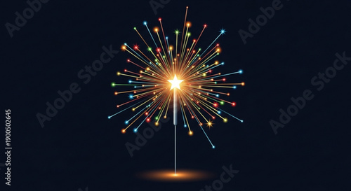 Vibrant colorful firework explodes in night sky with bright light and multicolored sparks on dark background