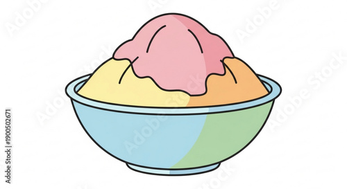 Colorful bowl of ice cream with pink orange and yellow scoops