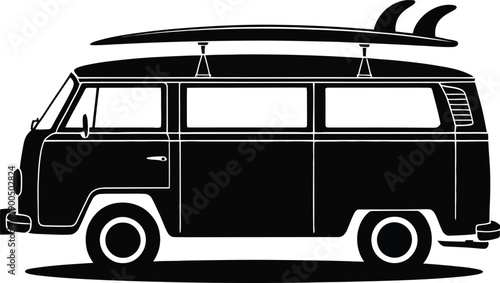 Van carries surfboards to beach.