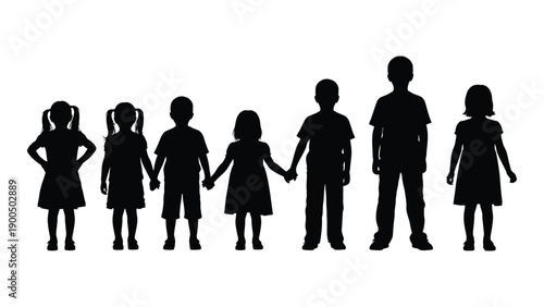 Diverse group of children standing in a line holding hands Vector
