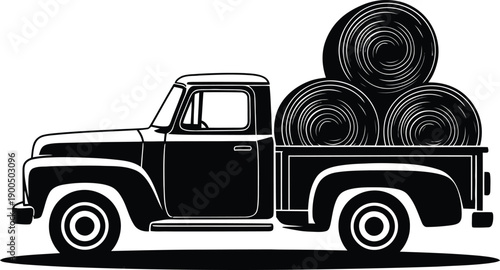 Vintage Farm Truck Hay Silhouette