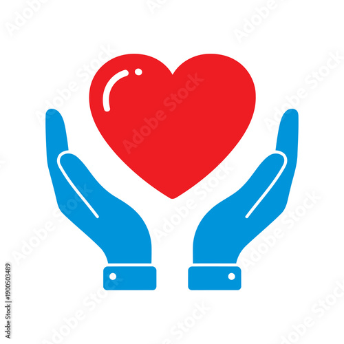 Hands Holding Red Heart Symbol Care.