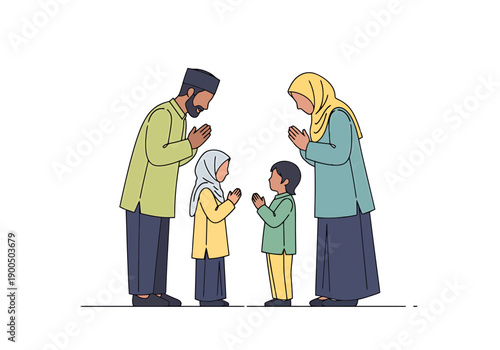 Muslim Family Praying Together Devotional Gathering Sacred Connection Spiritual Moment Peaceful Scene