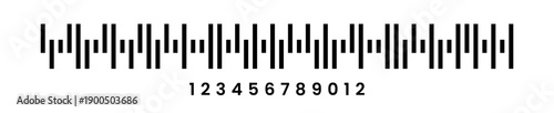 fake long barcode illustration with transparent background, featuring black vertical bars and numeric code for retail scanning, mockup identification, and commerce design.