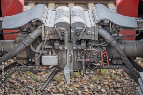 Obraz na plátně An automatic train coupler is shown, illustrating the mechanism that connects railway cars