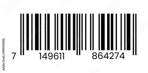 Vector fake long barcode illustration with transparent background, showing black vertical bars and numeric code for retail scanning, mockup identification, and commerce design.