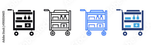 Medical Trolley icon sheet multiple style collection