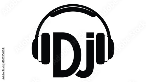 A stylized logo featuring a pair of headphones with the letters dj in the center. Vector