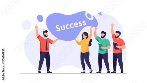 Teamwork for Success: Diverse people holding up a sign with the word Success