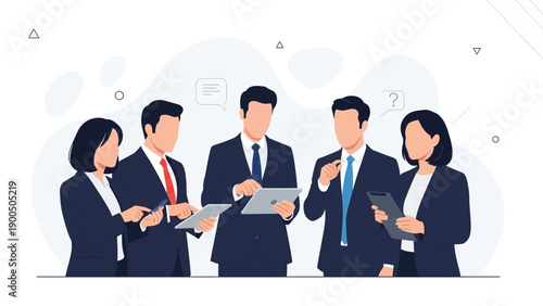 Diverse Business Team Collaborating on Strategy Meeting with Digital Tablets