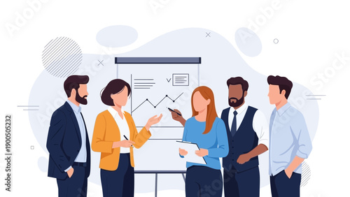 Diverse Business Team Collaborating on Strategy Presentation