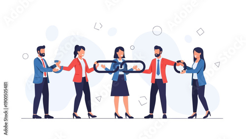 Teamwork and connection concept: business people holding chain links