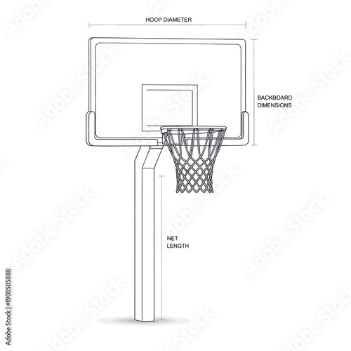 Basketball Hoop Diagram: Backboard, Rim, and Net Dimensions