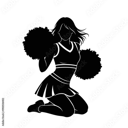 Cheerleader Silhouette with Pom-Poms, Dynamic Pose, Cheerleading, Sporty Style