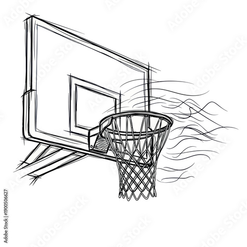 Hand-drawn basketball hoop and backboard with wind lines sketch