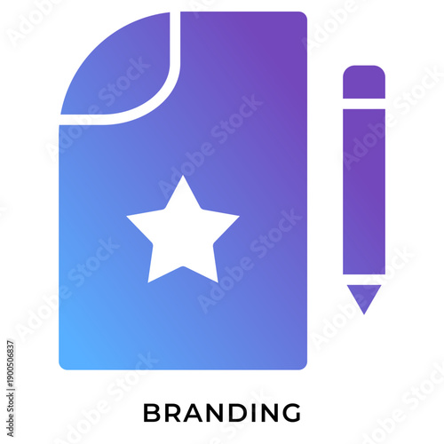 Gradient glyph branding icon with document star and pencil representing brand creation
