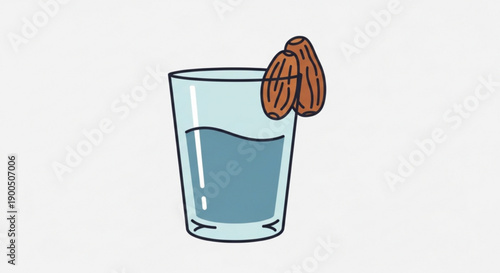 Whiskey glass with pecans on the rim on white background