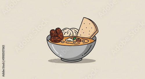 Delicious bowl of ramen with noodles meat and bread on side served hot
